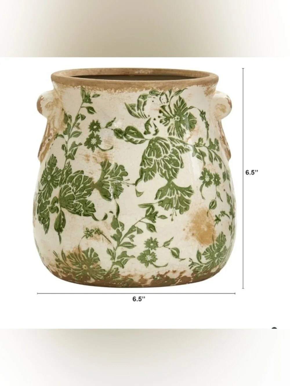 6.5in Ceramic Decorative Vase Tuscan Style Green Floral
